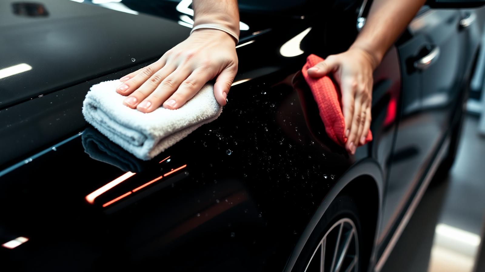 Technician polishing a car